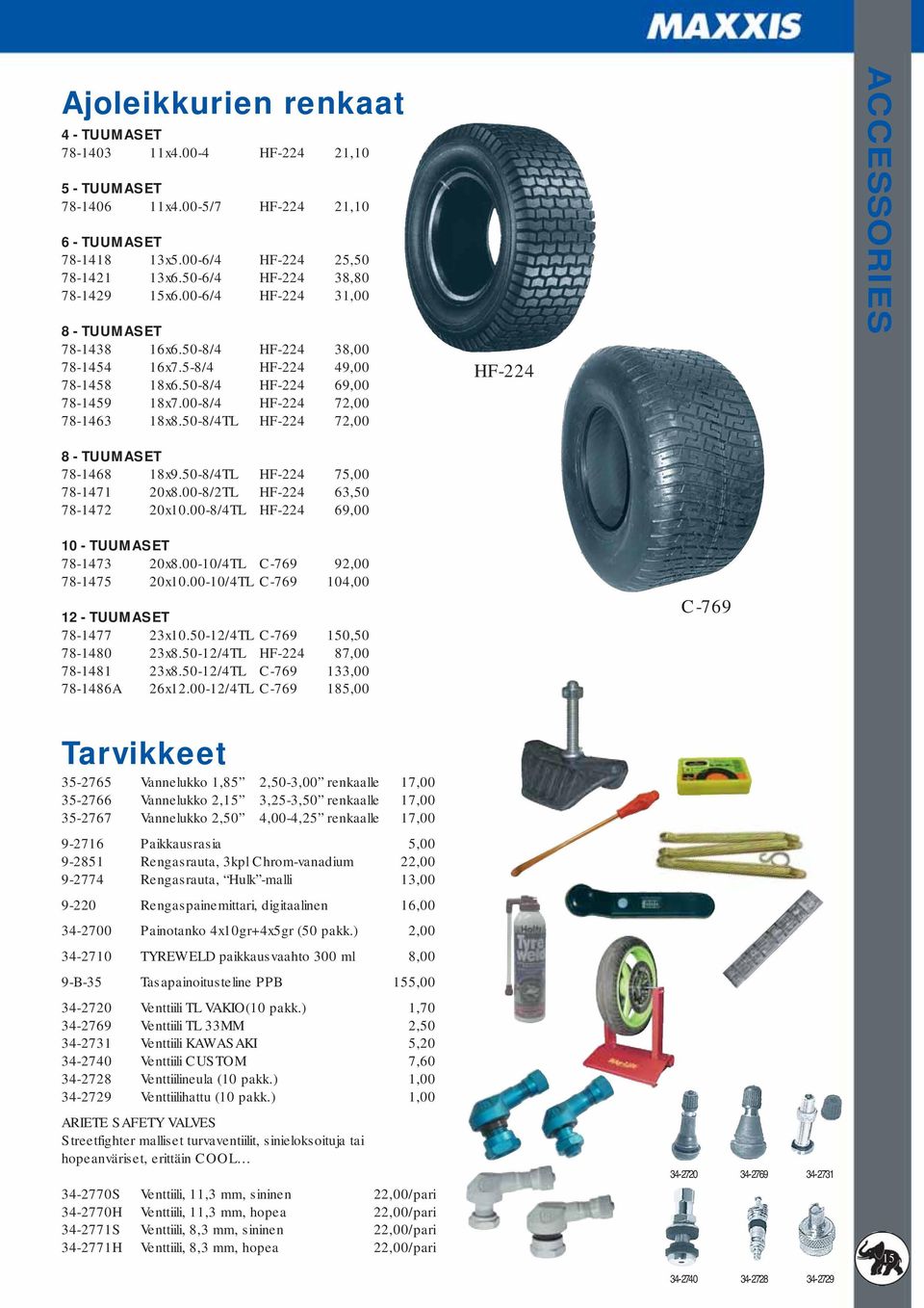 00-8/4 HF-224 72,00 78-1463 18x8.50-8/4TL HF-224 72,00 HF-224 8 - TUUMASET 78-1468 18x9.50-8/4TL HF-224 75,00 78-1471 20x8.00-8/2TL HF-224 63,50 78-1472 20x10.