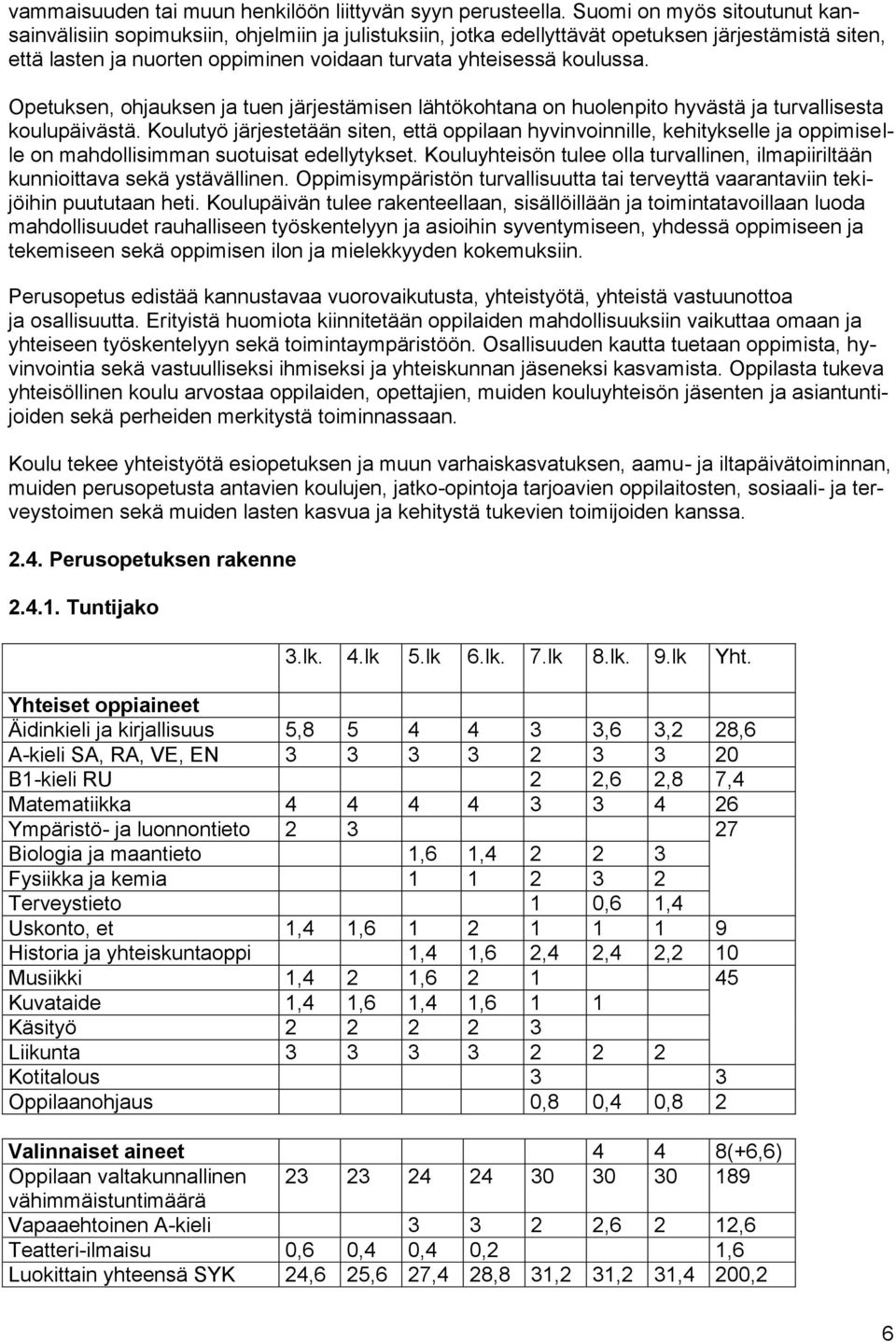 Opetuksen, ohjauksen ja tuen järjestämisen lähtökohtana on huolenpito hyvästä ja turvallisesta koulupäivästä.