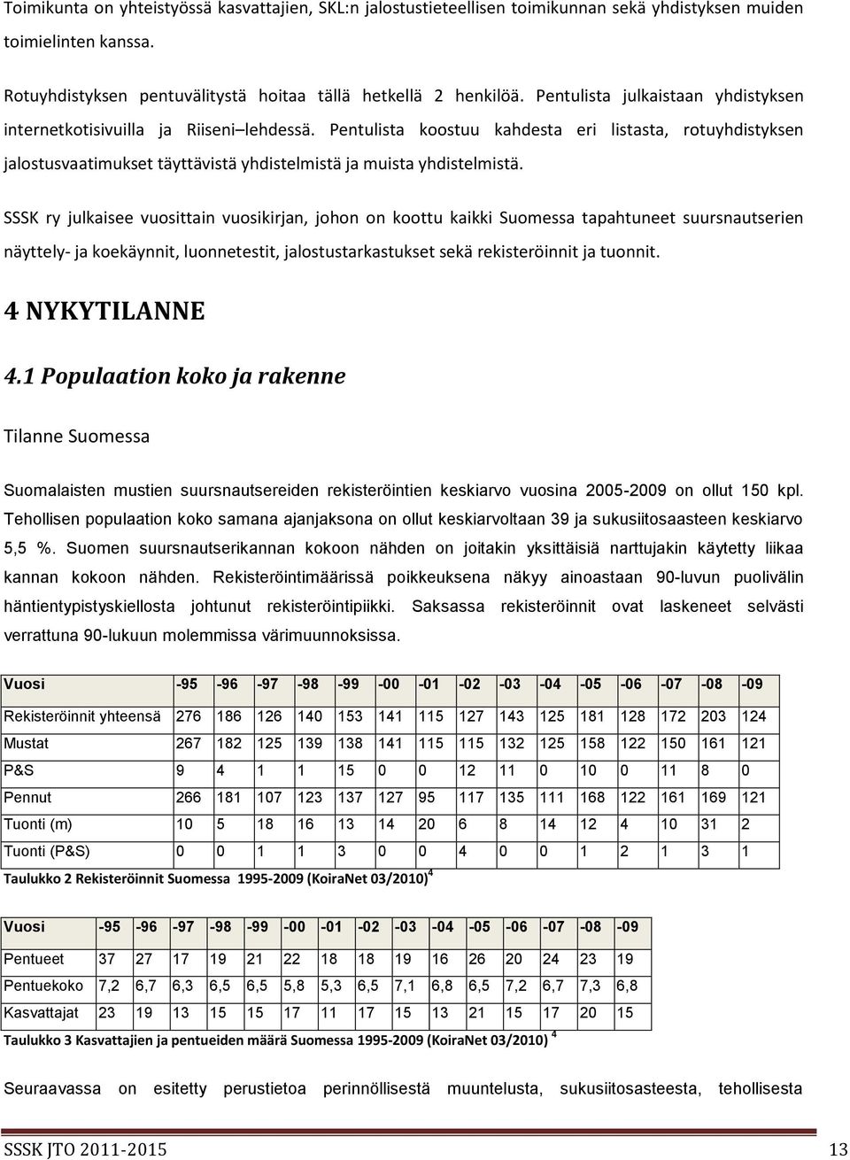 Pentulista koostuu kahdesta eri listasta, rotuyhdistyksen jalostusvaatimukset täyttävistä yhdistelmistä ja muista yhdistelmistä.