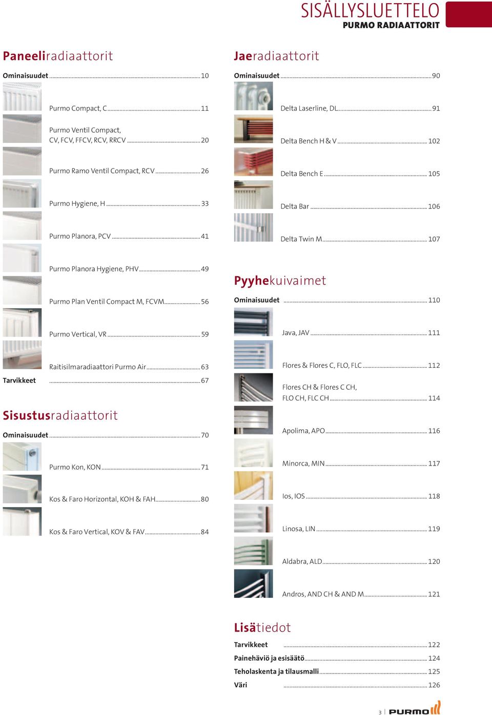 ..49 Purmo Plan Ventil Compact M, FCVM...56 Ominaisuudet... 110 Purmo Vertical, VR...59 Java, JAV... 111 Raitisilmaradiaattori Purmo Air...63 Flores & Flores C, FLO, FLC.