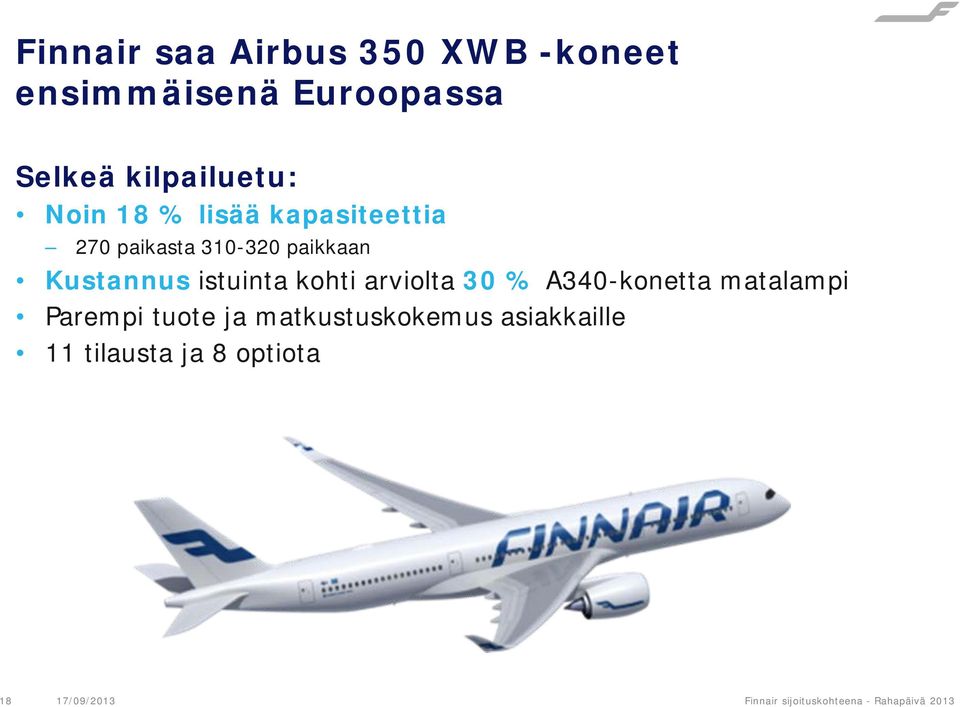 kohti arviolta 30 % A340-konetta matalampi Parempi tuote ja matkustuskokemus