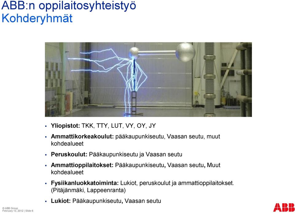 Vaasan seutu Ammattioppilaitokset: Pääkaupunkiseutu, Vaasan seutu, Muut kohdealueet