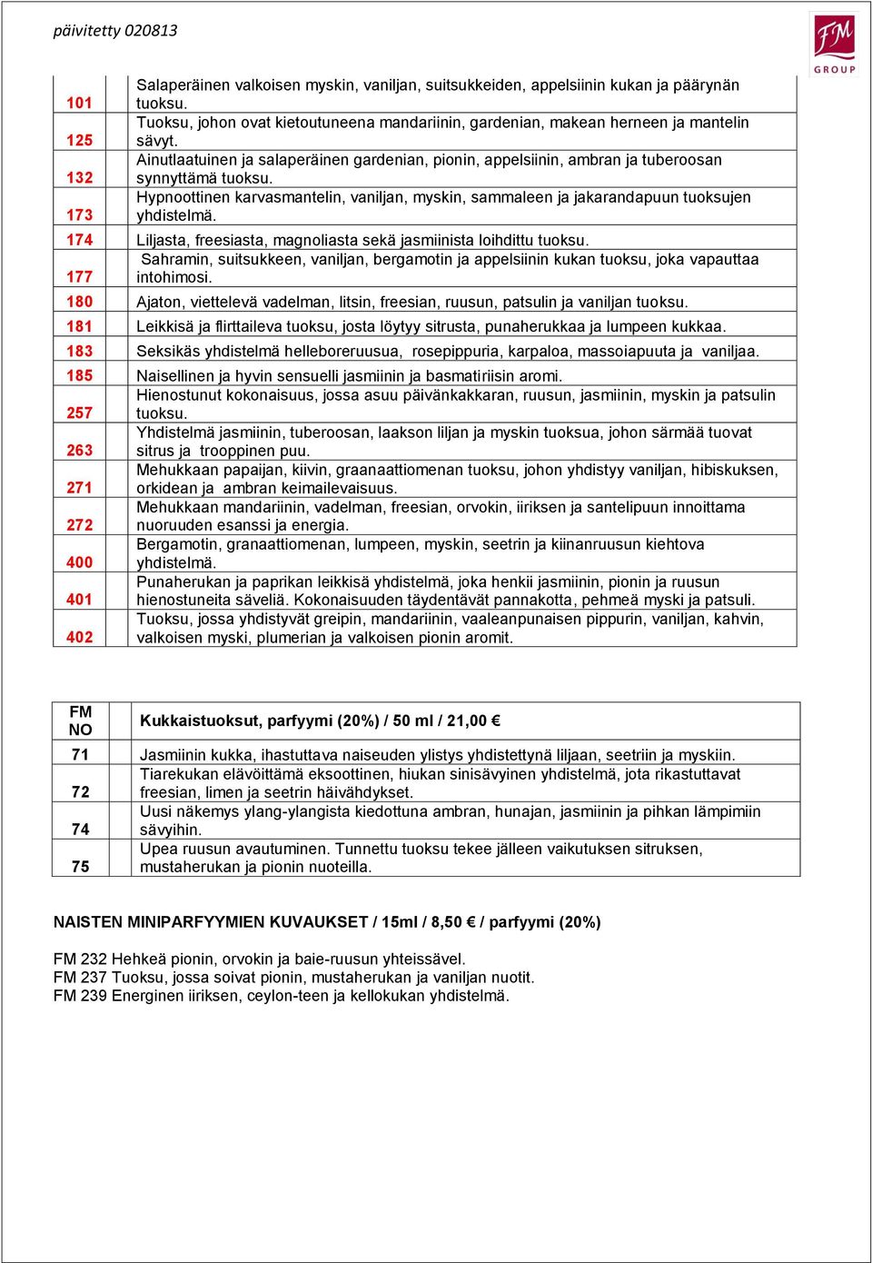 174 Liljasta, freesiasta, magnoliasta sekä jasmiinista loihdittu tuoksu. Sahramin, suitsukkeen, vaniljan, bergamotin ja appelsiinin kukan tuoksu, joka vapauttaa 177 intohimosi.