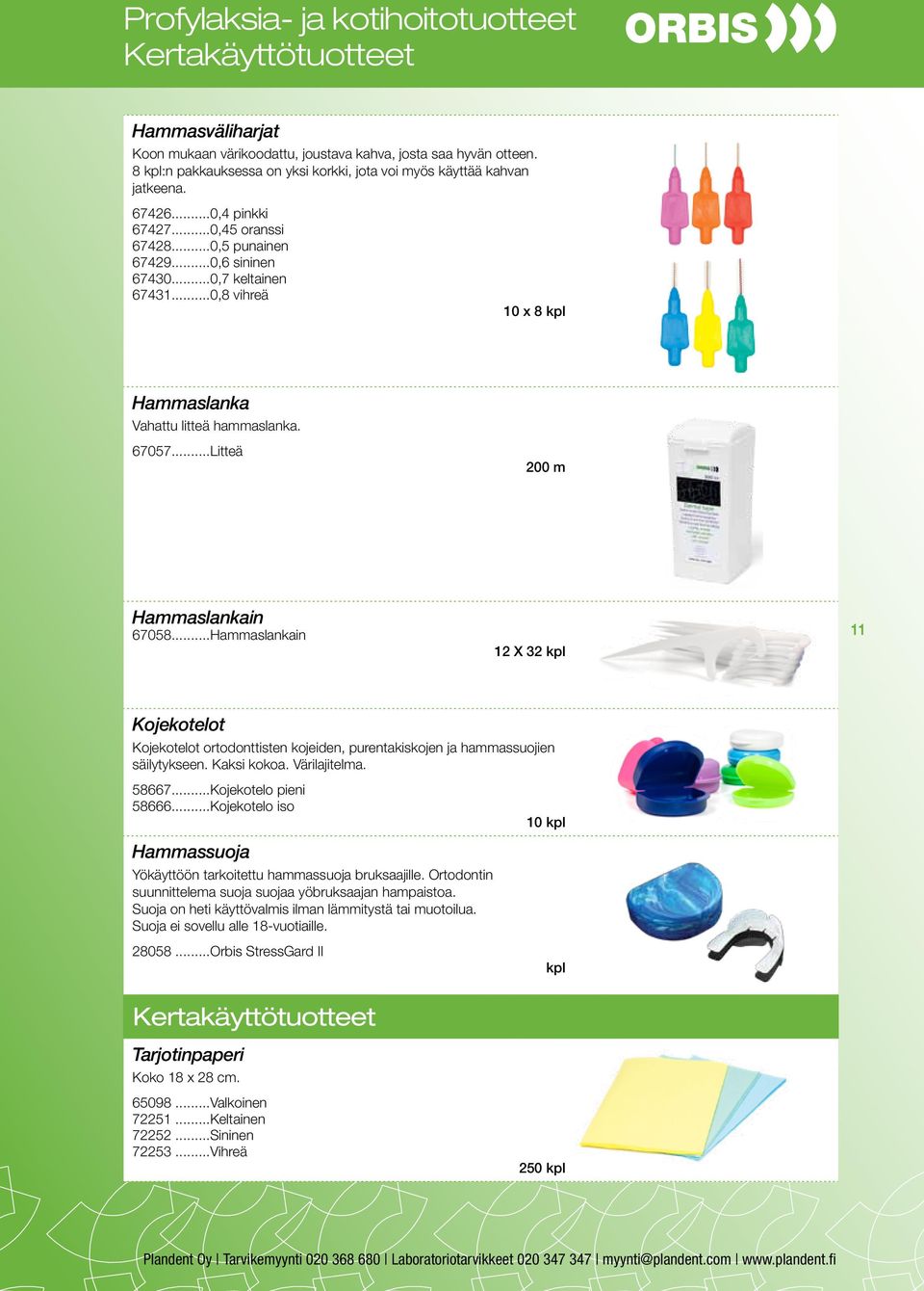 ..0,8 vihreä 10 x 8 Hammaslanka Vahattu litteä hammaslanka. 67057...Litteä 200 m Hammaslankain 67058.