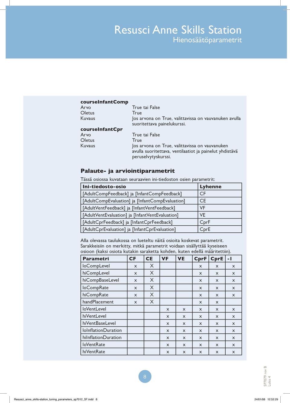 Palaute- ja arviointiparametrit Tässä osiossa kuvataan seuraavien ini-tiedoston osien parametrit: Ini-tiedosto-osio [AdultCompFeedback] ja [InfantCompFeedback] [AdultCompEvaluation] ja