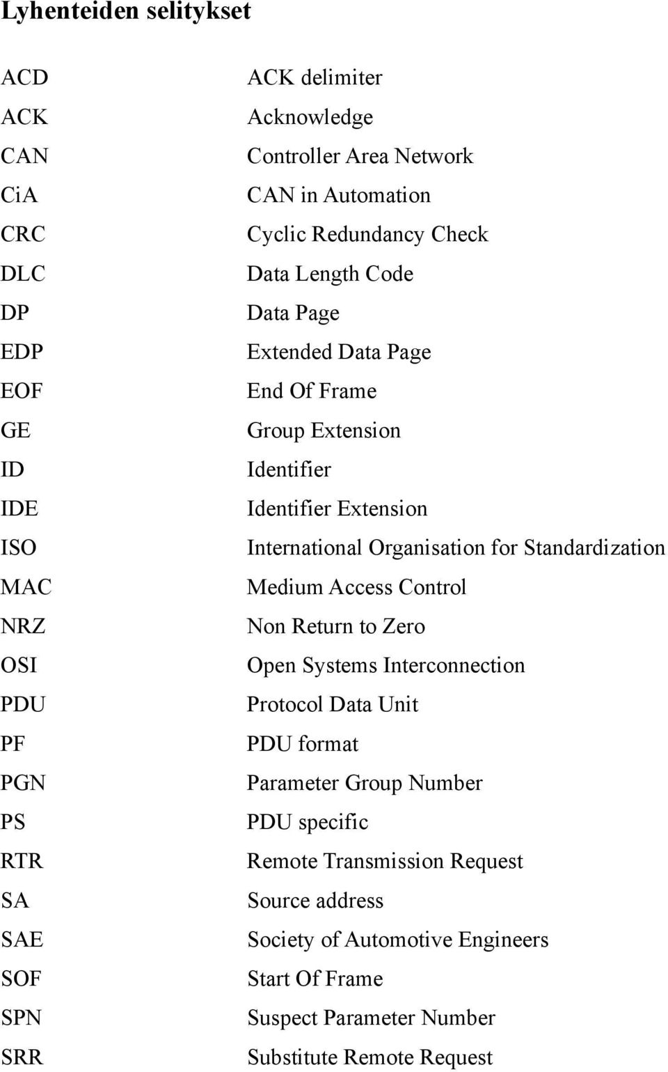 Extension International Organisation for Standardization Medium Access Control Non Return to Zero Open Systems Interconnection Protocol Data Unit PDU format