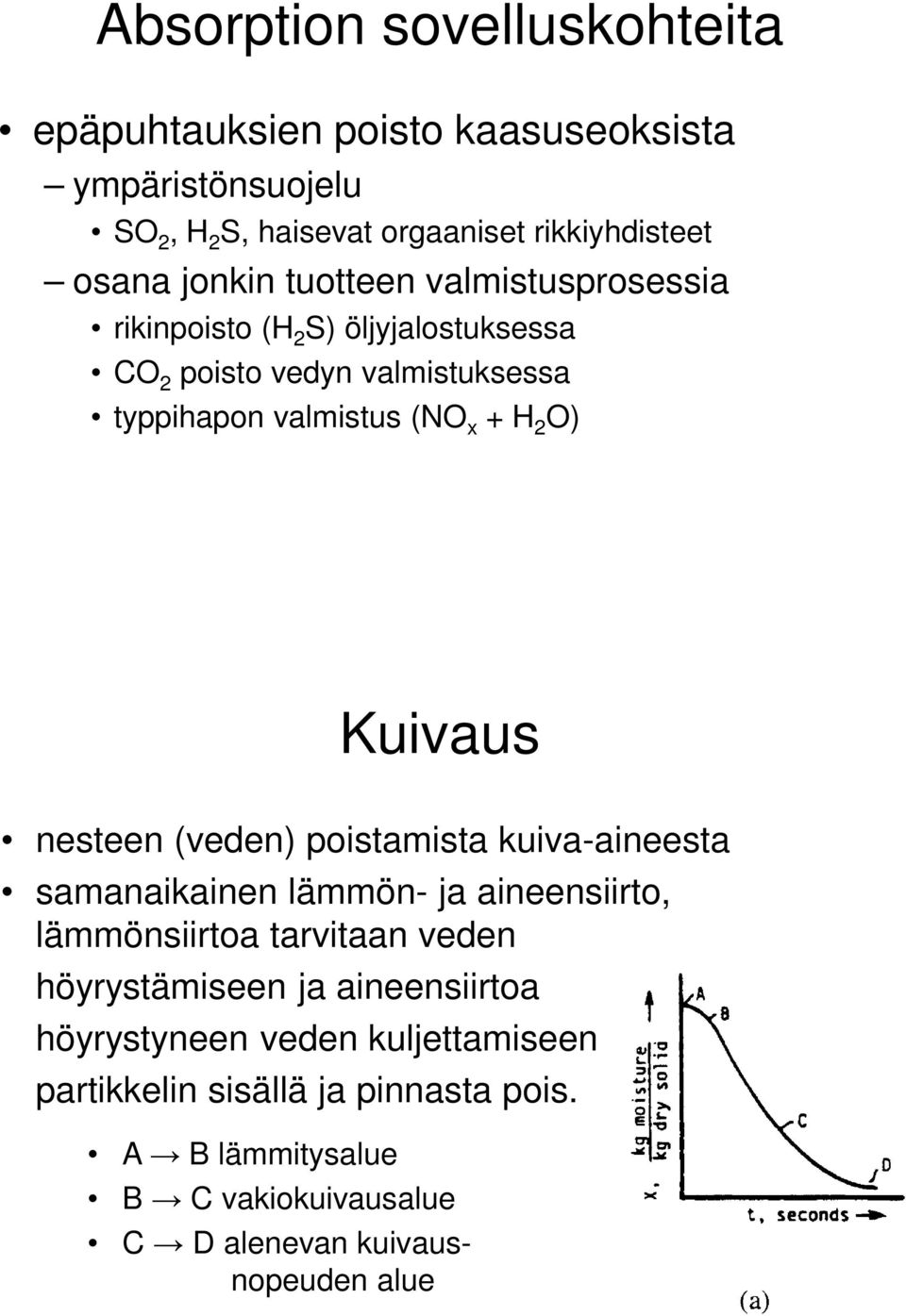 nesteen (veden) poistamista kuiva-aineesta samanaikainen lämmön- ja aineensiirto, lämmönsiirtoa tarvitaan veden höyrystämiseen ja aineensiirtoa