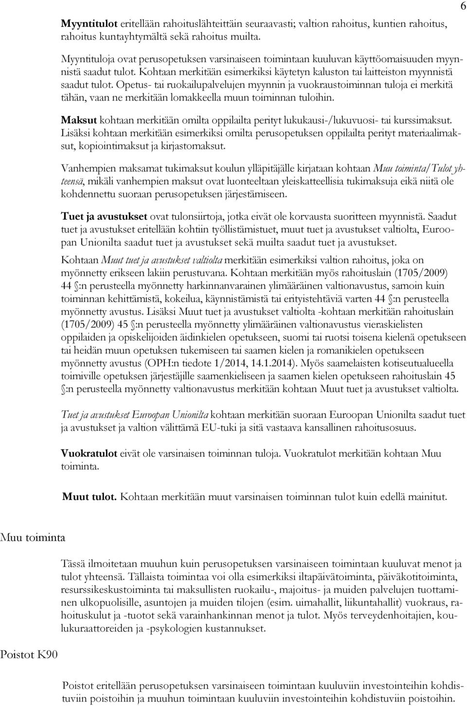 Opetus- tai ruokailupalvelujen myynnin ja vuokraustoiminnan tuloja ei merkitä tähän, vaan ne merkitään lomakkeella muun toiminnan tuloihin.