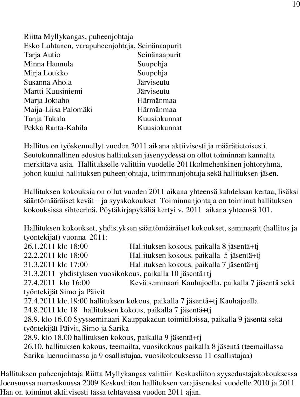määrätietoisesti. Seutukunnallinen edustus hallituksen jäsenyydessä on ollut toiminnan kannalta merkittävä asia.