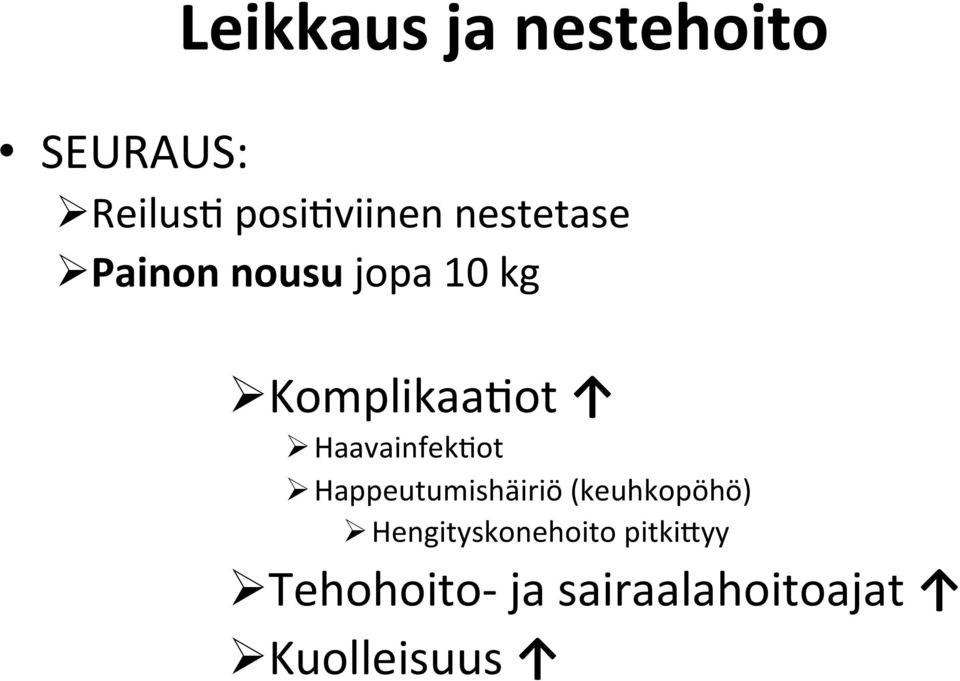 HaavainfekOot Ø Happeutumishäiriö (keuhkopöhö) Ø