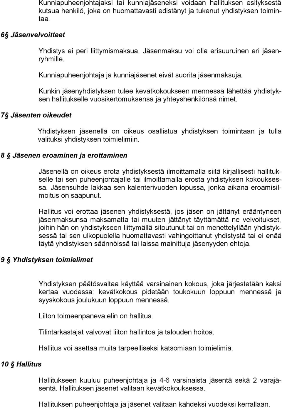 Kunkin jäsenyhdistyksen tulee kevätkokoukseen mennessä lähettää yhdistyksen hallitukselle vuosikertomuksensa ja yhteyshenkilönsä nimet.