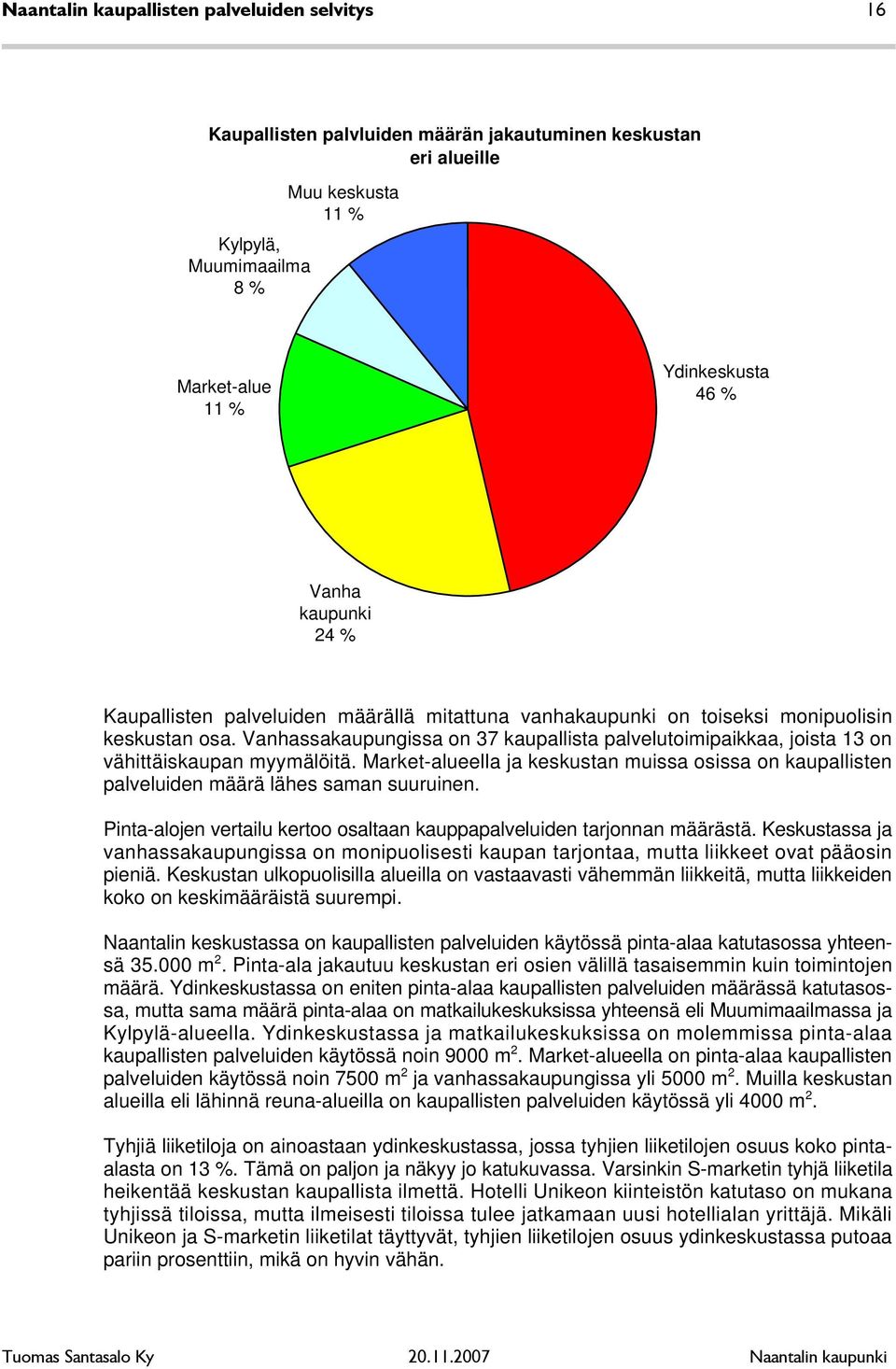 Vanhassakaupungissa on 37 kaupallista palvelutoimipaikkaa, joista 13 on vähittäiskaupan myymälöitä. Market-alueella ja keskustan muissa osissa on kaupallisten palveluiden määrä lähes saman suuruinen.