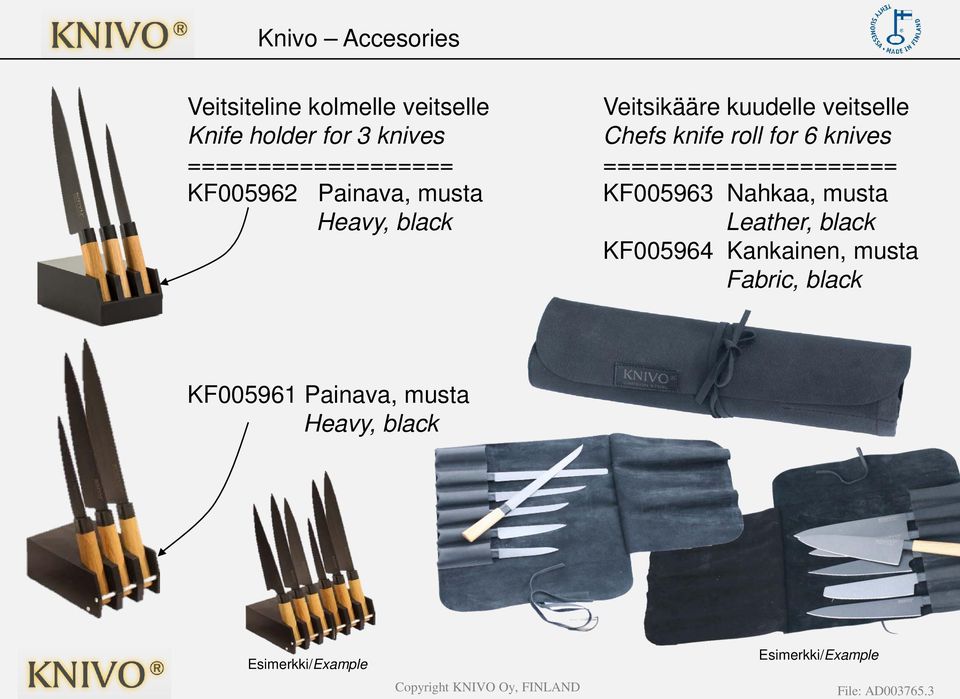 Chefs knife roll for 6 knives ===================== KF005963 Nahkaa, musta Leather, black