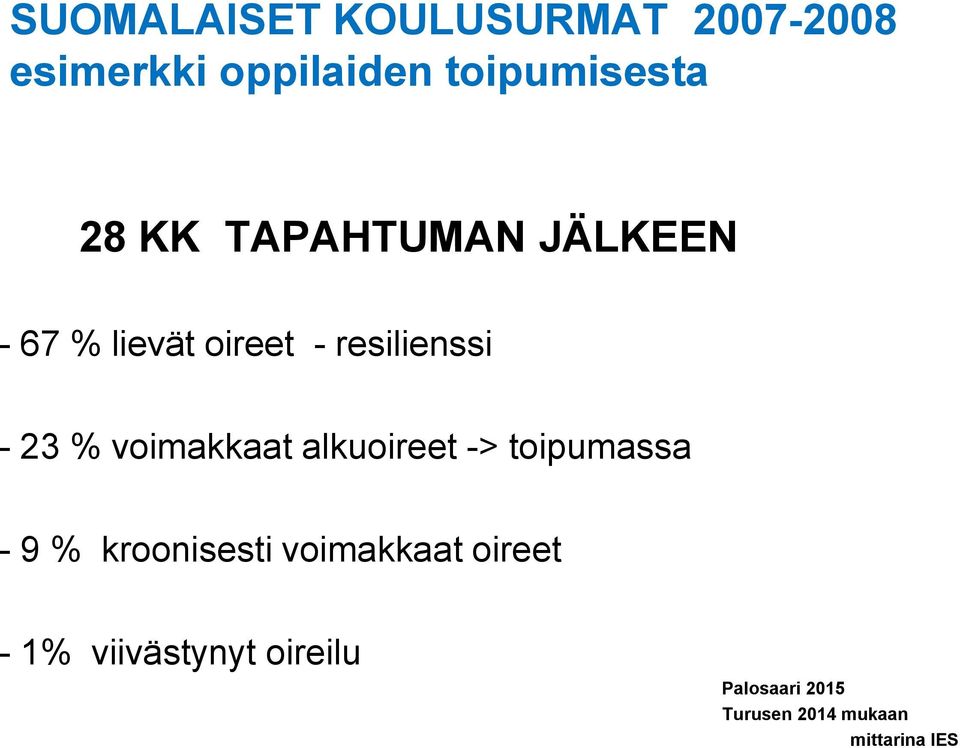 voimakkaat alkuoireet -> toipumassa - 9 % kroonisesti voimakkaat