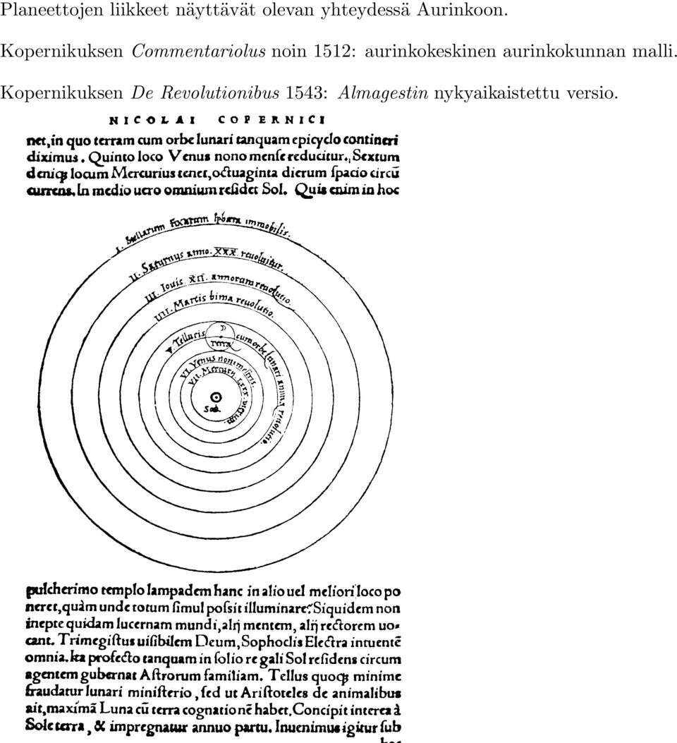 Kopernikuksen Commentariolus noin 1512: