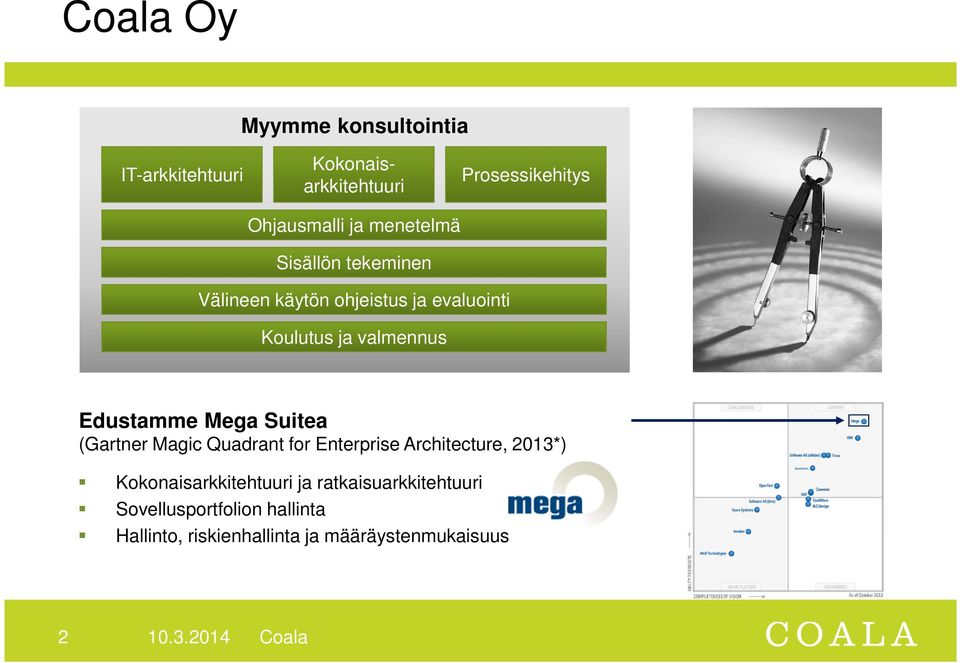 Suitea (Gartner Magic Quadrant for Enterprise Architecture, 2013*) Kokonaisarkkitehtuuri ja