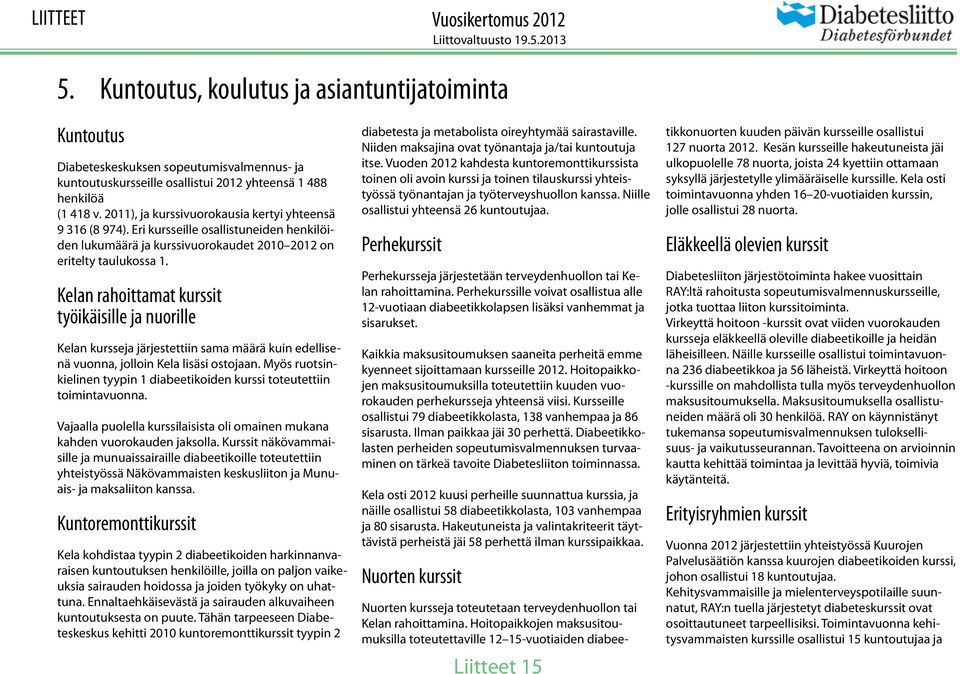 Kelan rahoittamat kurssit työikäisille ja nuorille Kelan kursseja järjestettiin sama määrä kuin edellisenä vuonna, jolloin Kela lisäsi ostojaan.