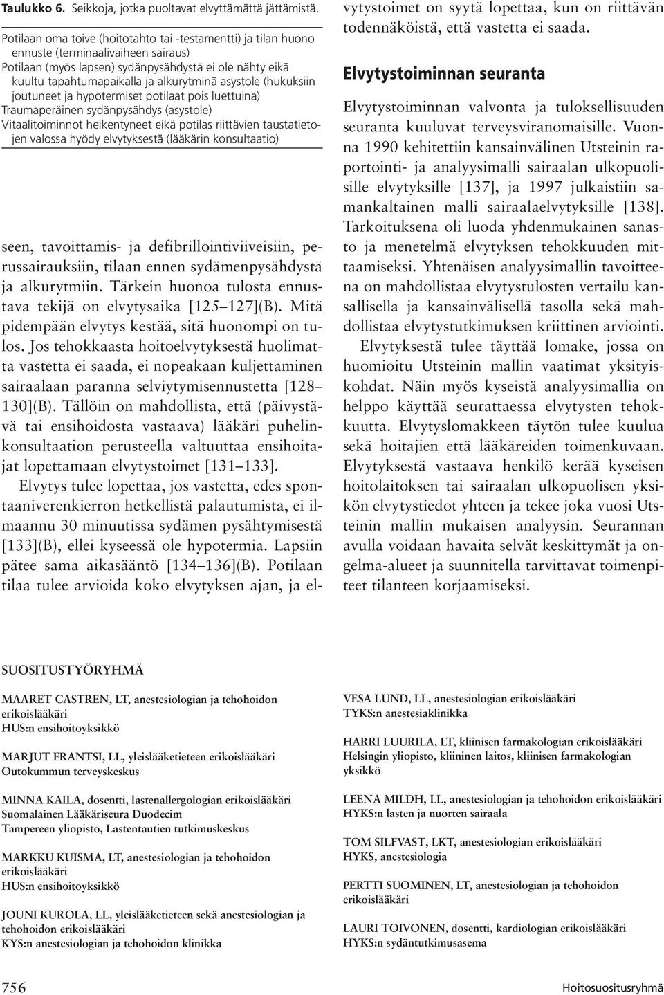 asystole (hukuksiin joutuneet ja hypotermiset potilaat pois luettuina) Traumaperäinen sydänpysähdys (asystole) Vitaalitoiminnot heikentyneet eikä potilas riittävien taustatietojen valossa hyödy