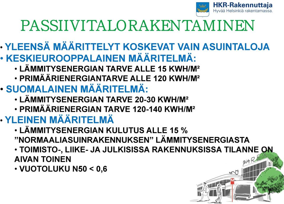 TARVE 20-30 KWH/M² PRIMÄÄRIENERGIAN KUVA TARVE 120-140 KWH/M² YLEINEN MÄÄRITELMÄ LÄMMITYSENERGIAN KULUTUS ALLE 15 %