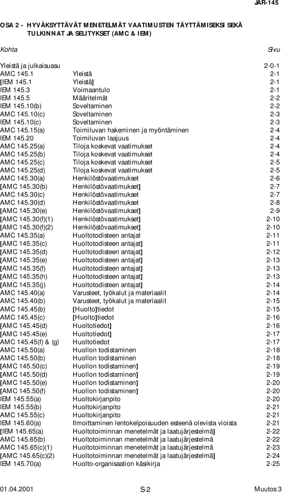 20 Toimiluvan laajuus 2-4 AMC 145.25(a) Tiloja koskevat vaatimukset 2-4 AMC 145.25(b) Tiloja koskevat vaatimukset 2-4 AMC 145.25(c) Tiloja koskevat vaatimukset 2-5 AMC 145.