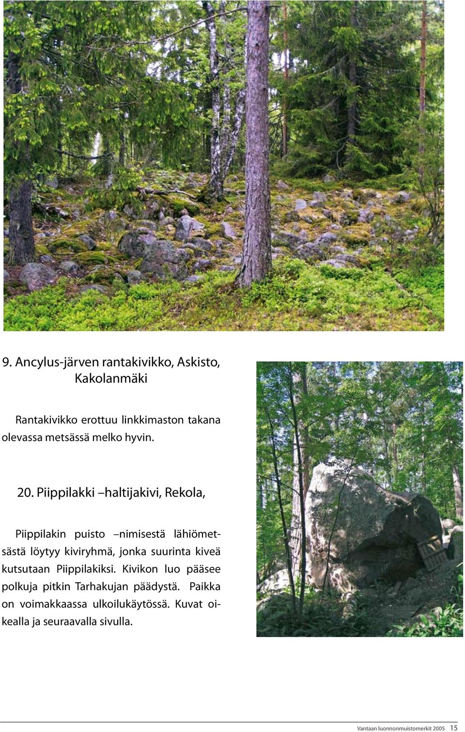 Piippilakki haltijakivi, Rekola, Piippilakin puisto nimisestä lähiömetsästä löytyy kiviryhmä, jonka suurinta