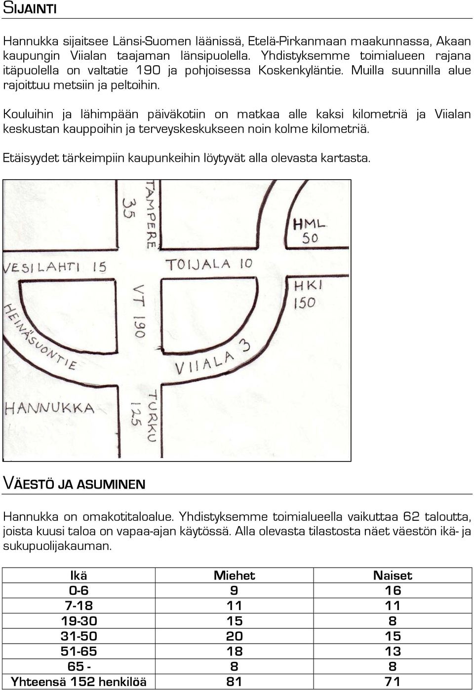 Kouluihin ja lähimpään päiväkotiin on matkaa alle kaksi kilometriä ja Viialan keskustan kauppoihin ja terveyskeskukseen noin kolme kilometriä.