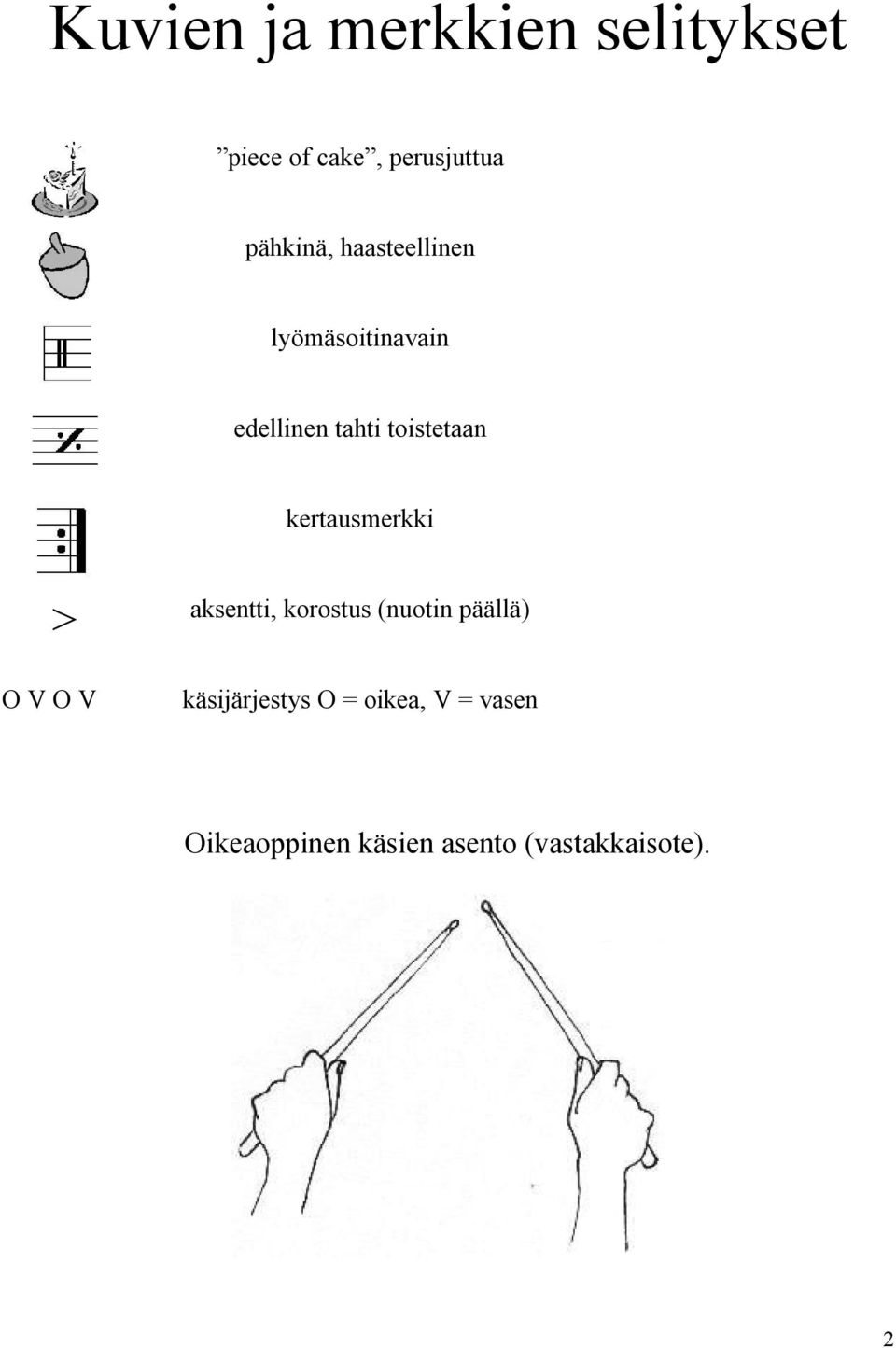 kertausmerkki > aksentti, korostus (nuotin päällä) O V O V