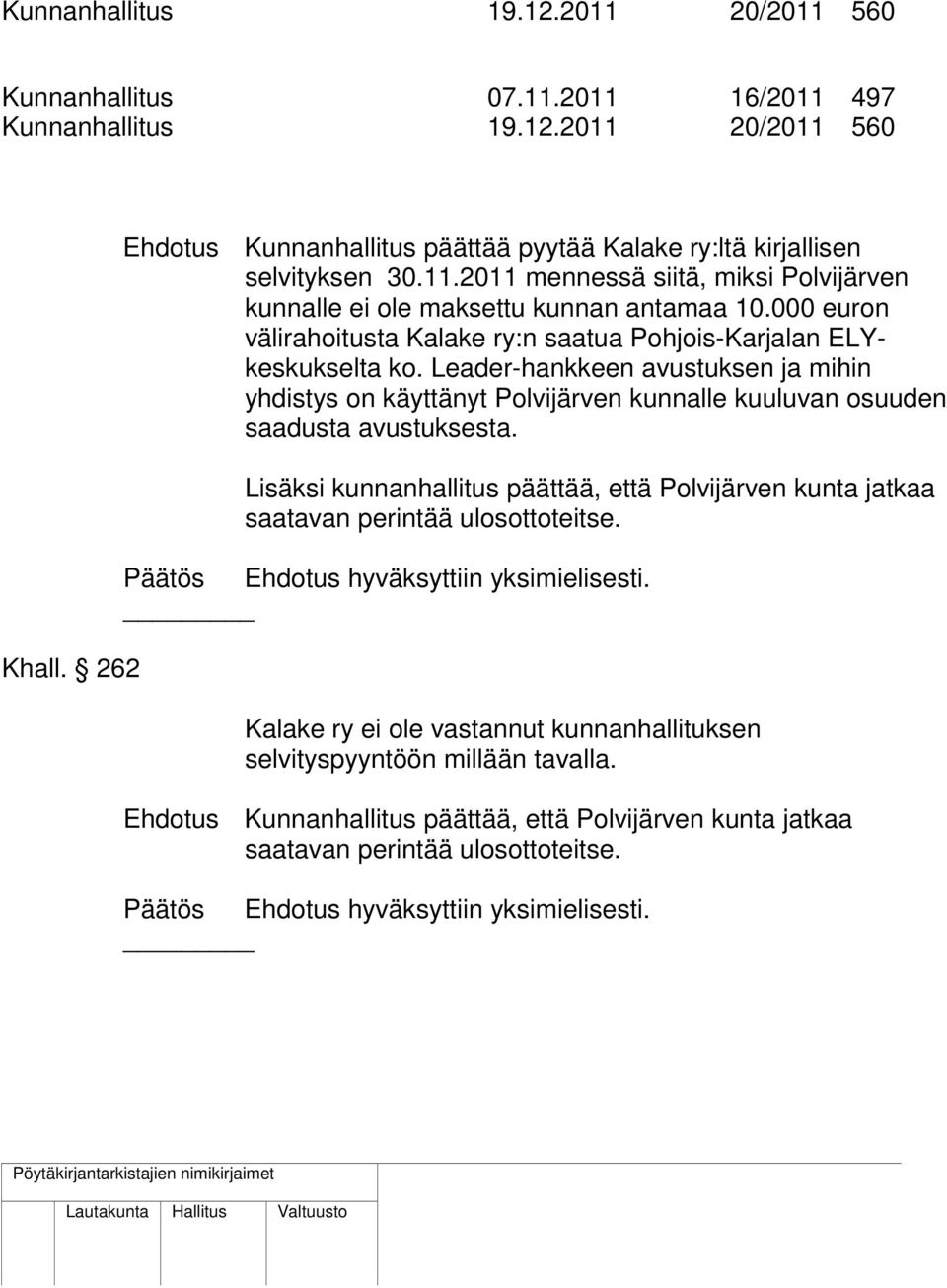 000 euron välirahoitusta Kalake ry:n saatua Pohjois-Karjalan ELYkeskukselta ko. Leader-hankkeen avustuksen ja mihin yhdistys on käyttänyt Polvijärven kunnalle kuuluvan osuuden saadusta avustuksesta.