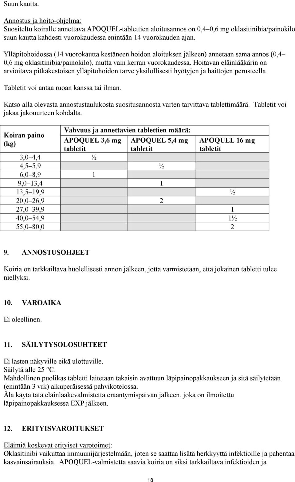 Ylläpitohoidossa (14 vuorokautta kestäneen hoidon aloituksen jälkeen) annetaan sama annos (0,4 0,6 mg oklasitinibia/painokilo), mutta vain kerran vuorokaudessa.