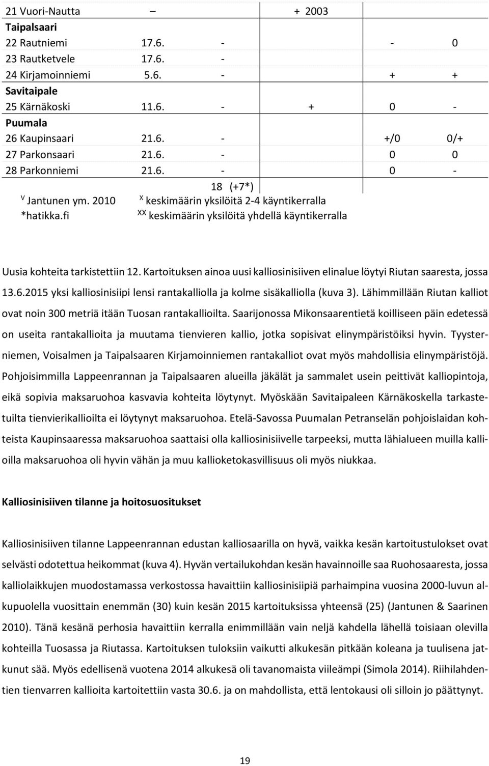 Kartoituksen ainoa uusi kalliosinisiiven elinalue löytyi Riutan saaresta, jossa 13.6.2015 yksi kalliosinisiipi lensi rantakalliolla ja kolme sisäkalliolla (kuva 3).