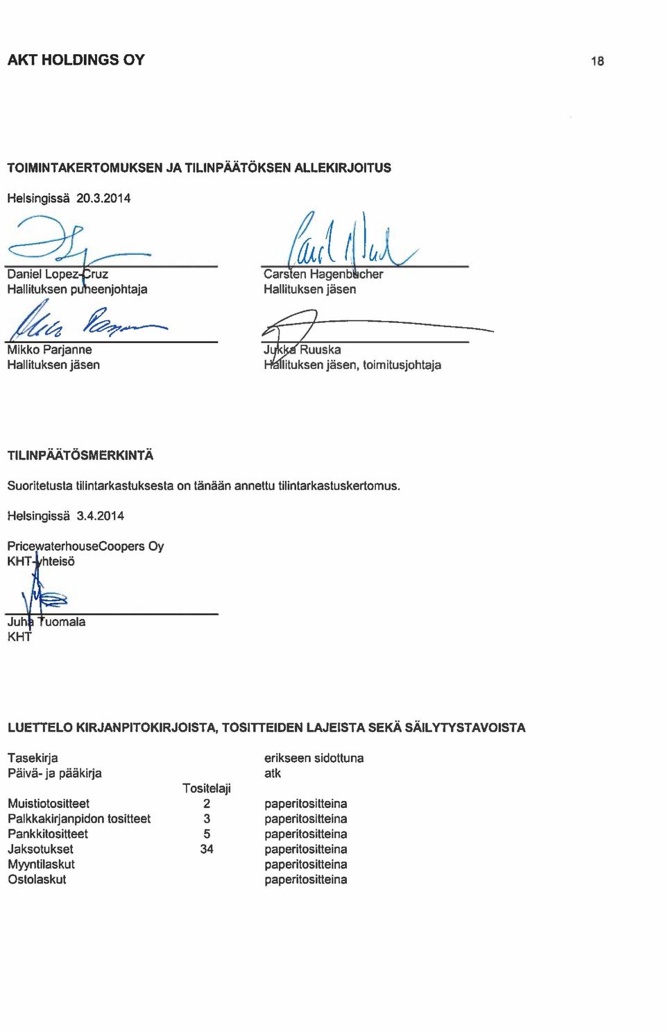 tilintarkastuskertomus. Helsingissä 3.4.