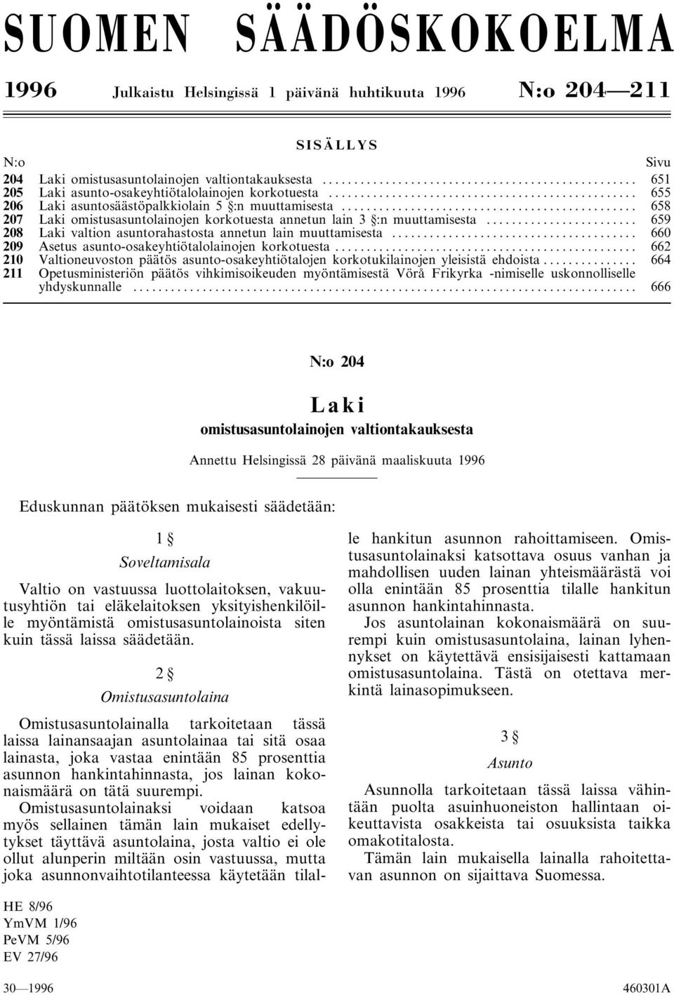 .. 659 208 Laki valtion asuntorahastosta annetun lain muuttamisesta... 660 209 Asetus asunto-osakeyhtiötalolainojen korkotuesta.