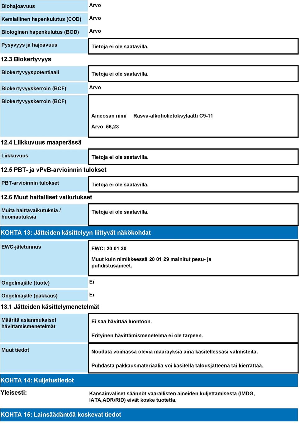 5 PBT- ja vpvb-arvioinnin tulokset PBT-arvioinnin tulokset 12.