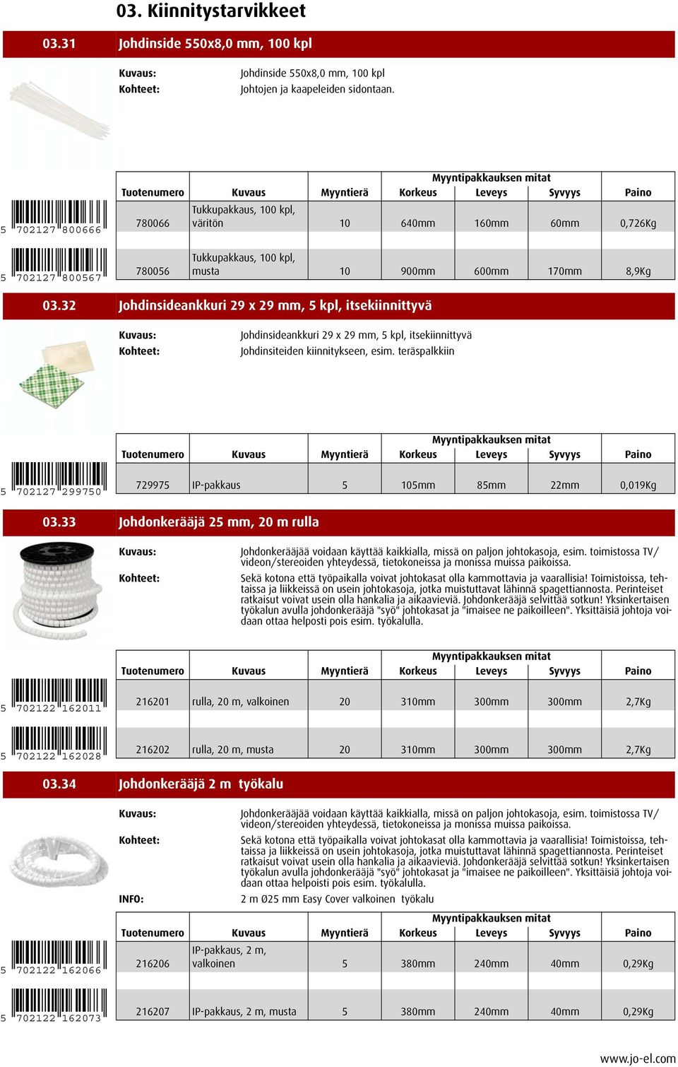 teräspalkkiin 5 702127 299750 729975 IP-pakkaus 5 105mm 85mm 22mm 0,019Kg 20. Johdinlistat ja -kanavat 03.