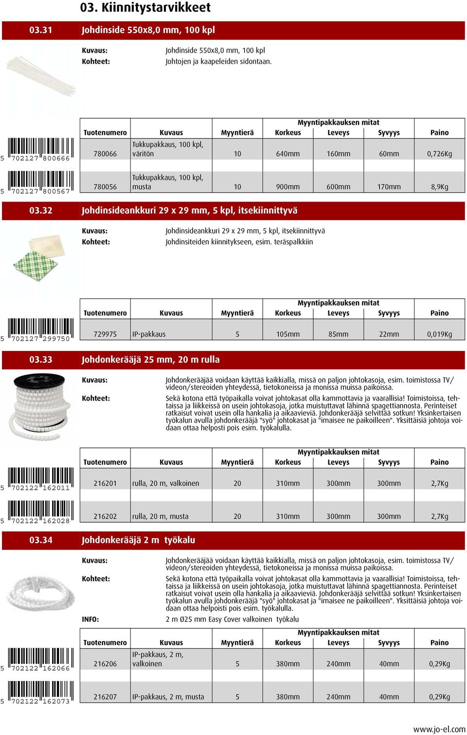 teräspalkkiin 5 702127 299750 729975 IP-pakkaus 5 105mm 85mm 22mm 0,019Kg 20. Johdinlistat ja -kanavat 03.