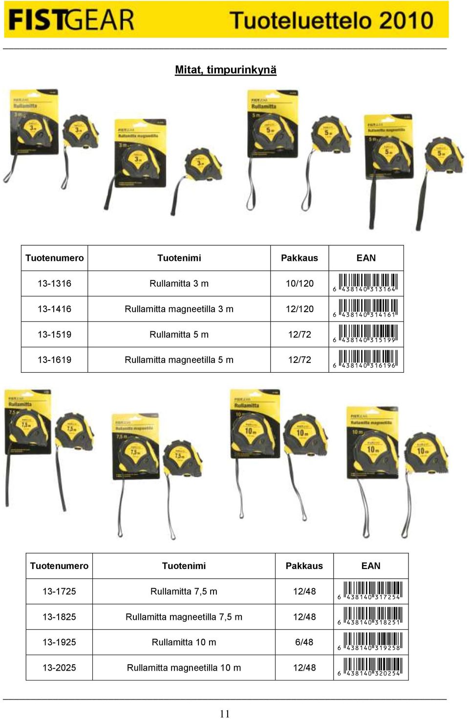 6 438140 316196 13-1725 Rullamitta 7,5 m 12/48 13-1825 Rullamitta magneetilla 7,5 m 12/48 13-1925 Rullamitta