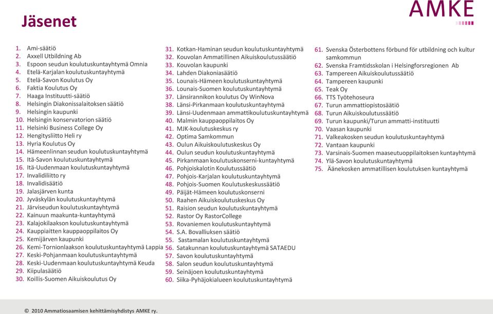 Lounais-Suomen koulutuskuntayhtymä 7. Haaga Instituutti-säätiö 37. Länsirannikon koulutus Oy WinNova 8. Helsingin Diakonissalaitoksen säätiö 38. Länsi-Pirkanmaan koulutuskuntayhtymä 9.