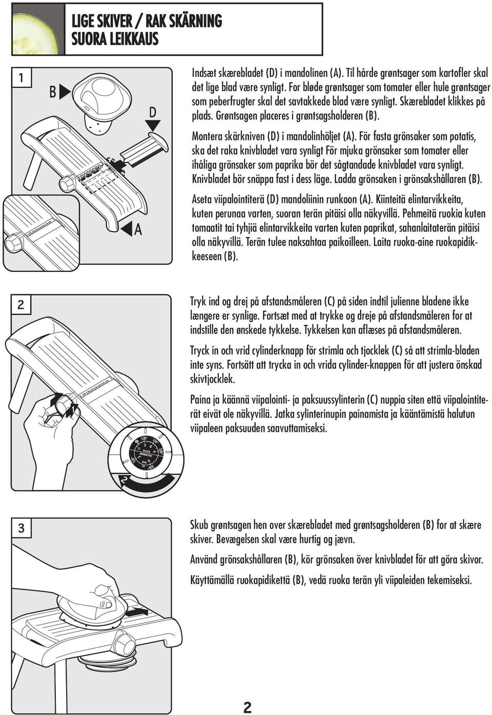 Montera skärkniven (D) i mandolinhöljet (A).