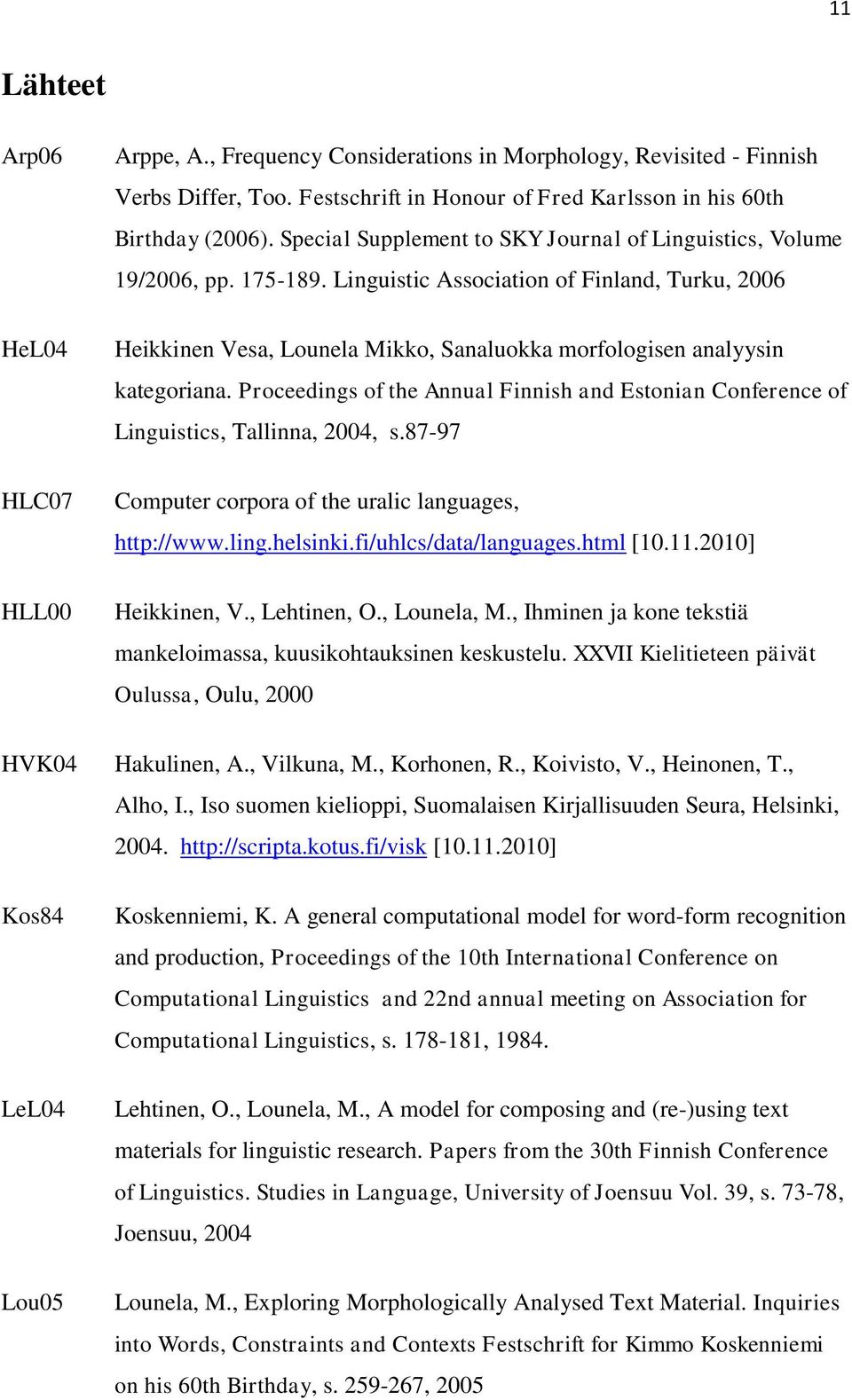 Linguistic Association of Finland, Turku, 2006 Heikkinen Vesa, Lounela Mikko, Sanaluokka morfologisen analyysin kategoriana.