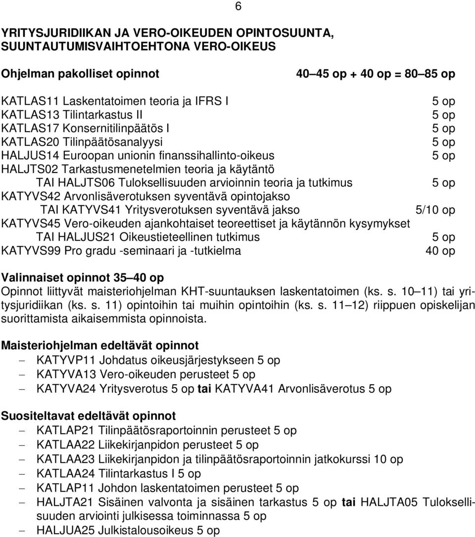 arvioinnin teoria ja tutkimus KATYVS42 Arvonlisäverotuksen syventävä opintojakso TAI KATYVS41 Yritysverotuksen syventävä jakso KATYVS45 Vero-oikeuden ajankohtaiset teoreettiset ja käytännön