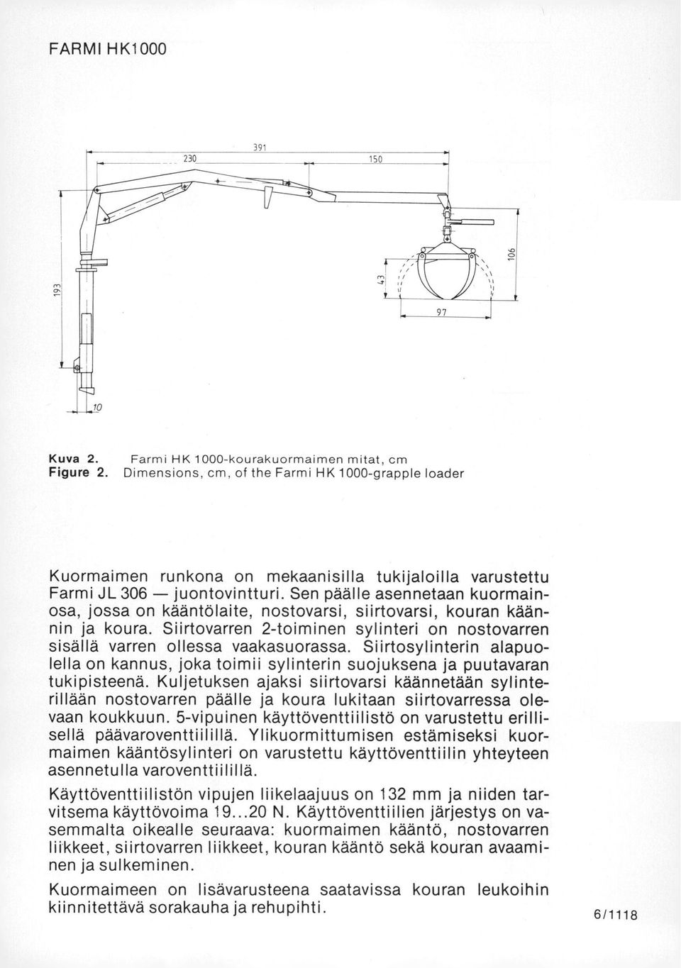 Siirtosylinterin alapuolella on kannus, joka toimii sylinterin suojuksena ja puutavaran tukipisteenä.