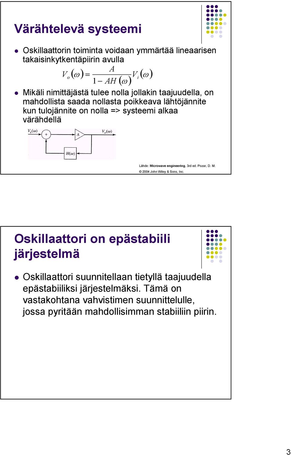 värähdellä Lähde: Microwave engineering, 3rd ed. Pozar, D. M. 2004 John Wiley & Sons, Inc.