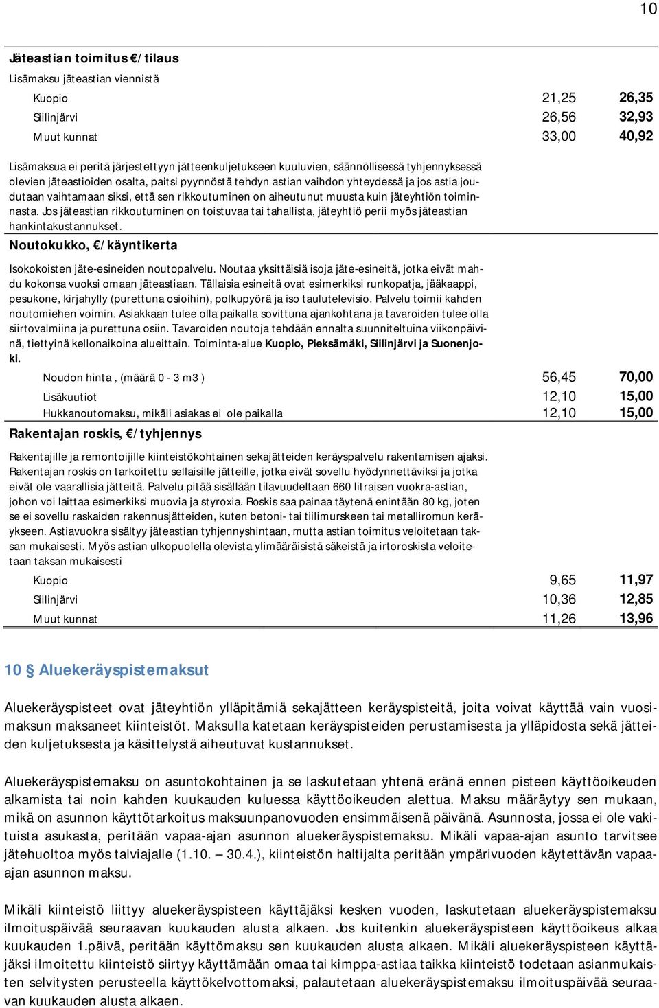 jäteyhtiön toiminnasta. Jos jäteastian rikkoutuminen on toistuvaa tai tahallista, jäteyhtiö perii myös jäteastian hankintakustannukset.