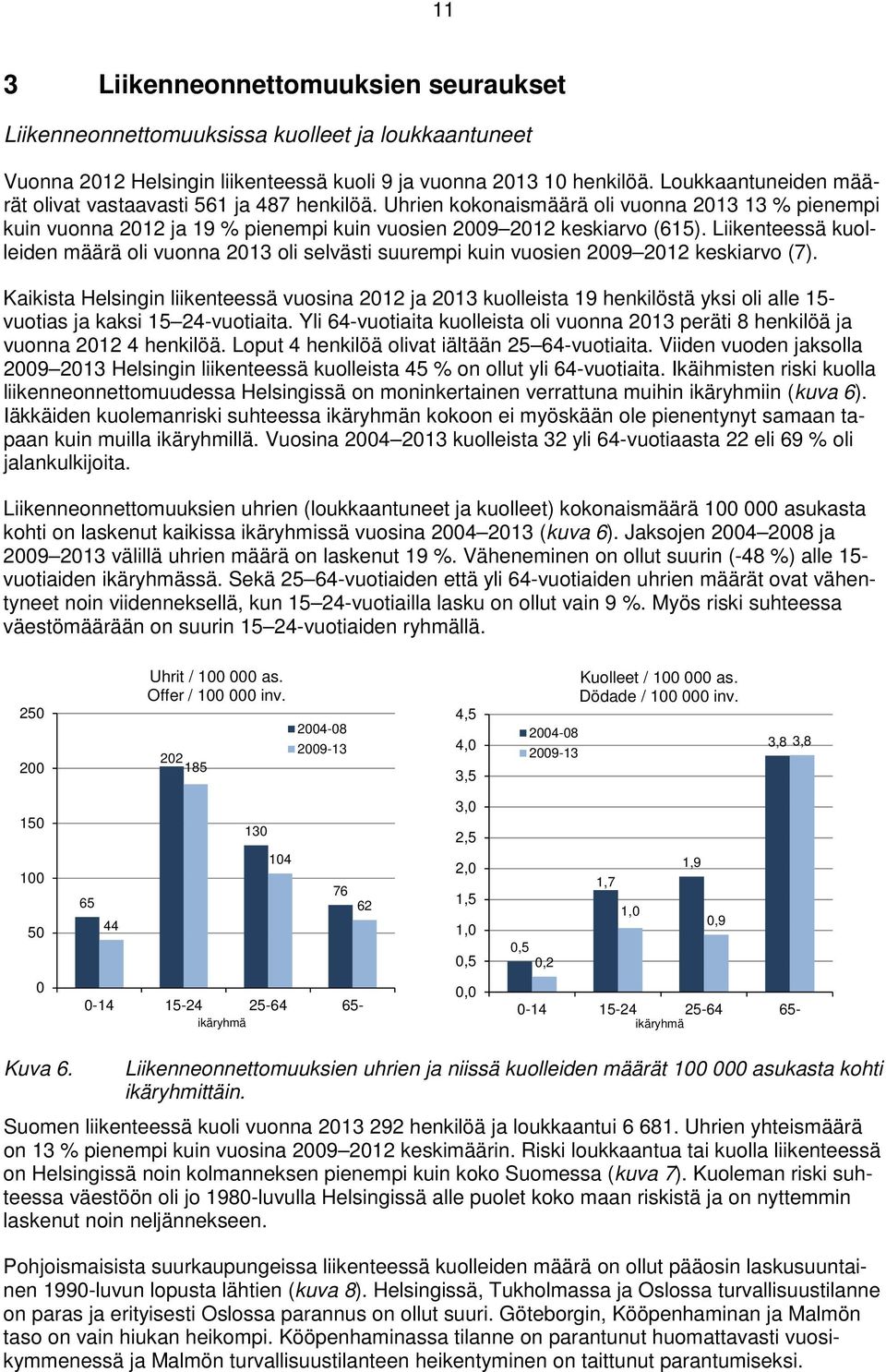 Liikenteessä kuolleiden määrä oli vuonna 2013 oli selvästi suurempi kuin vuosien 2009 2012 keskiarvo (7).