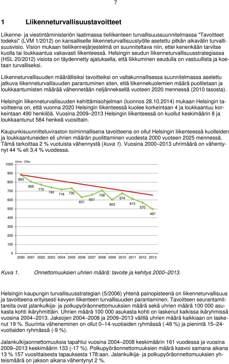 Helsingin seudun liikenneturvallisuusstrategiassa (HSL 20/2012) visiota on täydennetty ajatuksella, että liikkuminen seudulla on vastuullista ja koetaan turvalliseksi.