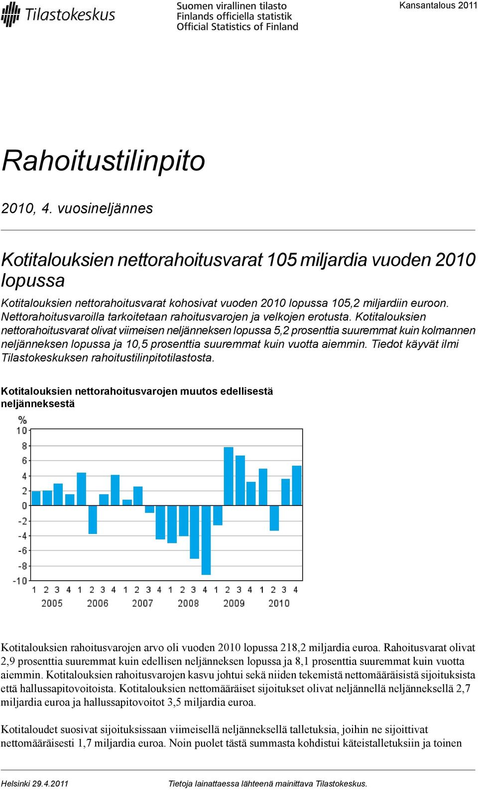 Nettorahoitusvaroilla tarkoitetaan rahoitusvarojen ja velkojen erotusta.