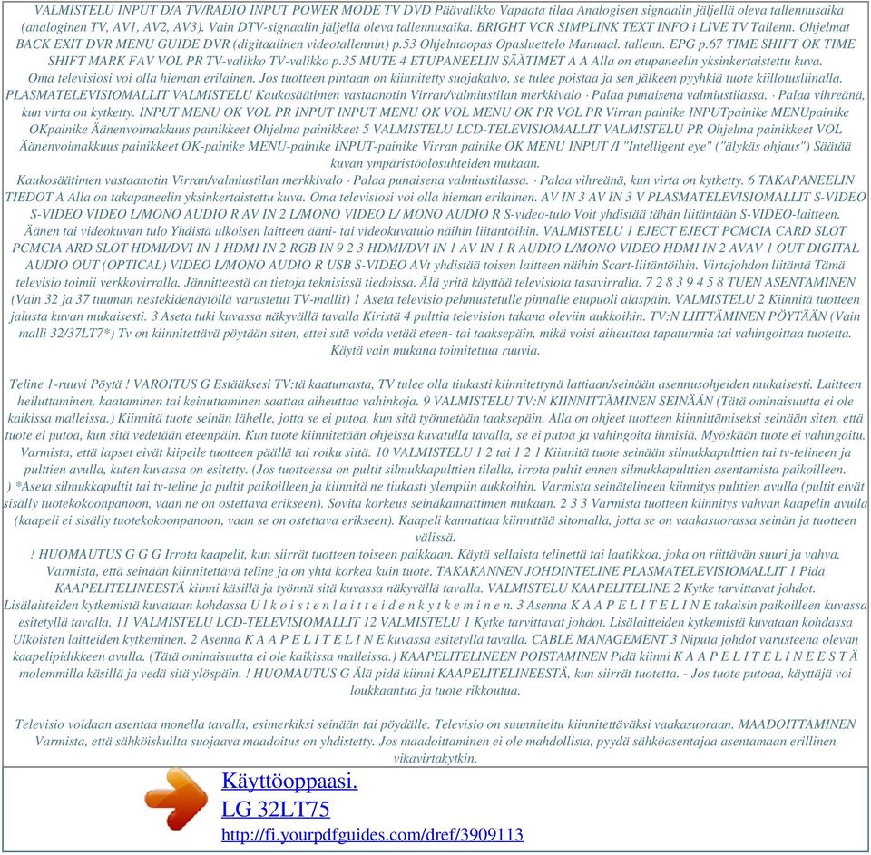 53 Ohjelmaopas Opasluettelo Manuaal. tallenn. EPG p.67 TIME SHIFT OK TIME SHIFT MARK FAV VOL PR TV-valikko TV-valikko p.35 MUTE 4 ETUPANEELIN SÄÄTIMET A A Alla on etupaneelin yksinkertaistettu kuva.