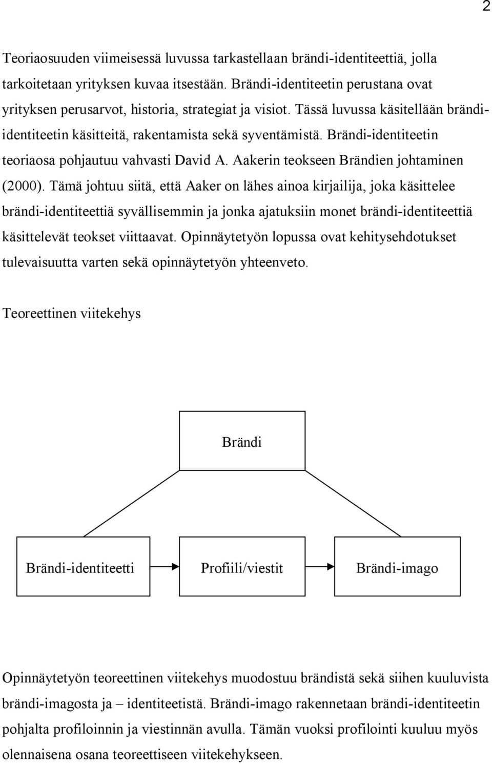 Brändi-identiteetin teoriaosa pohjautuu vahvasti David A. Aakerin teokseen Brändien johtaminen (2000).