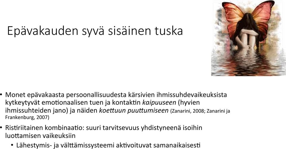 puu*umiseen (Zanarini, 2008; Zanarini ja Frankenburg, 2007) Ris*riitainen kombinaa*o: suuri