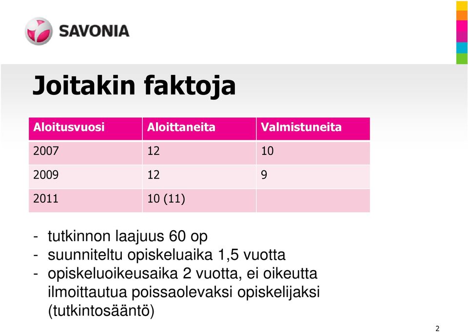 suunniteltu opiskeluaika 1,5 vuotta - opiskeluoikeusaika 2